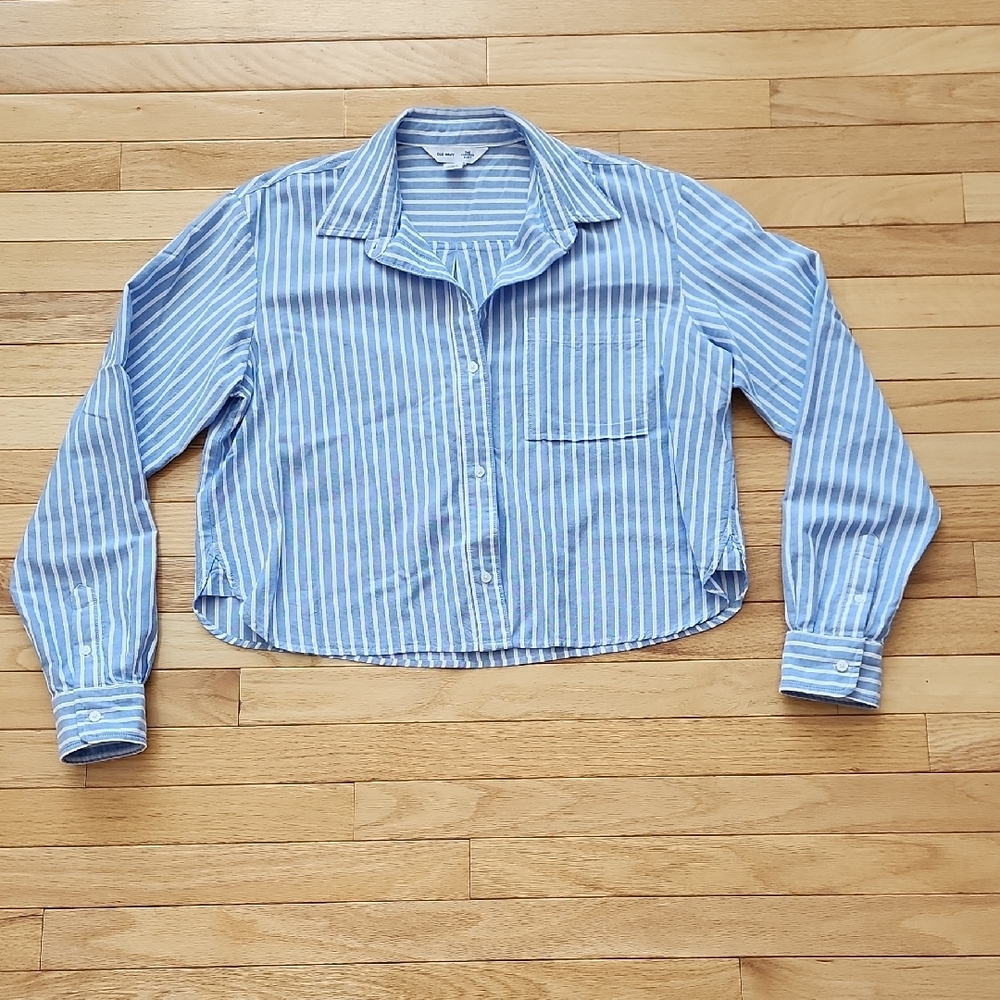 Old Navy Light Blue and White Striped Shirt